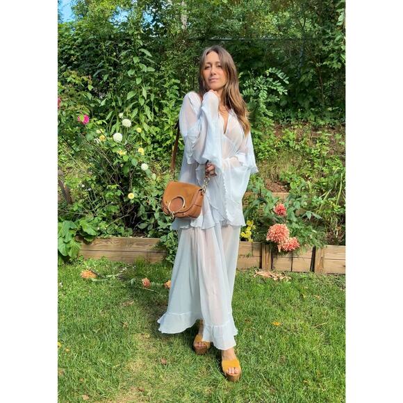 Powder Blue Romantic Boho Sheer Ruffle Maxi Dress - Picture 9 of 9